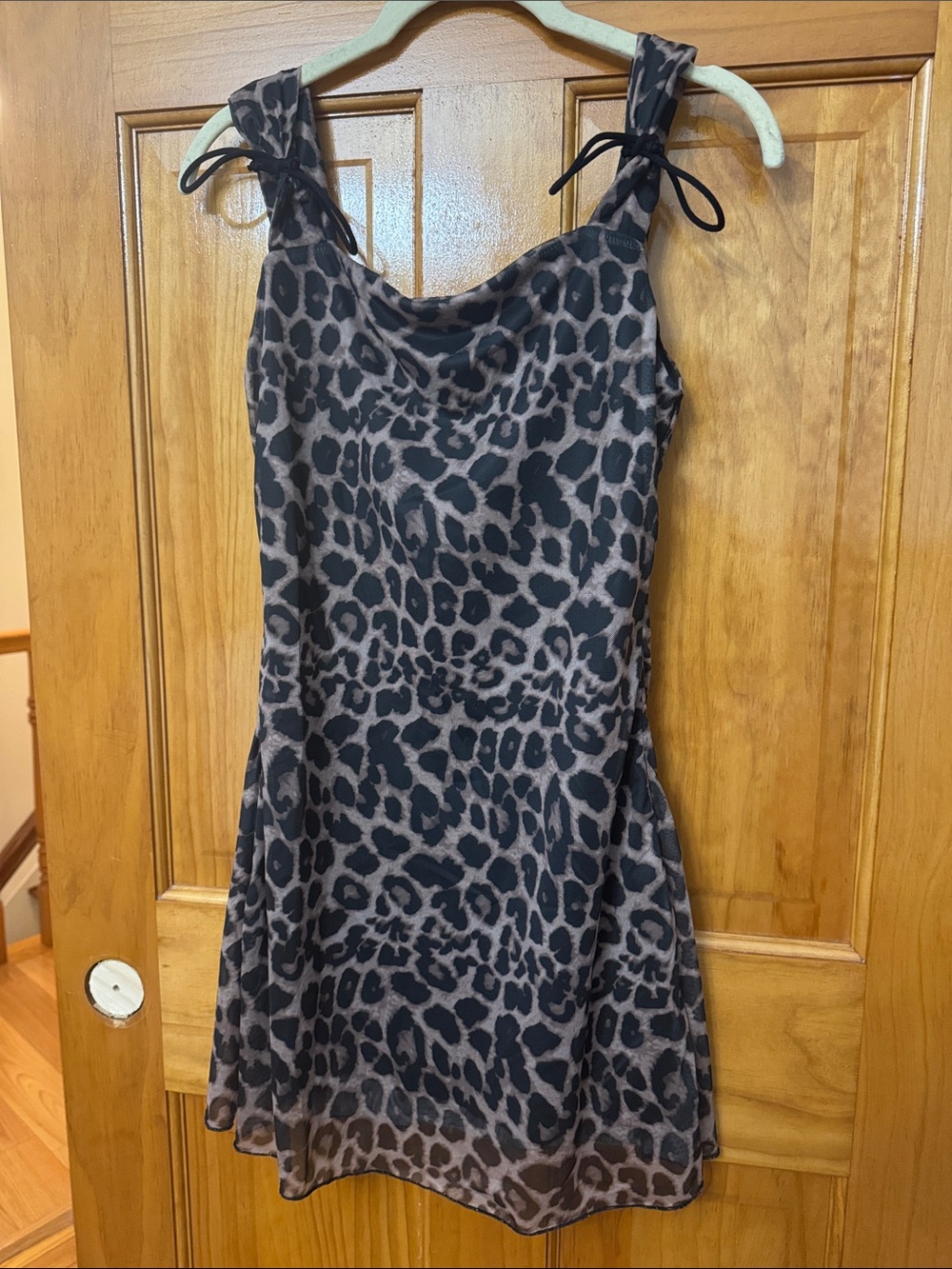Leopard Print Cowl Neck Tie-Shoulder Dress